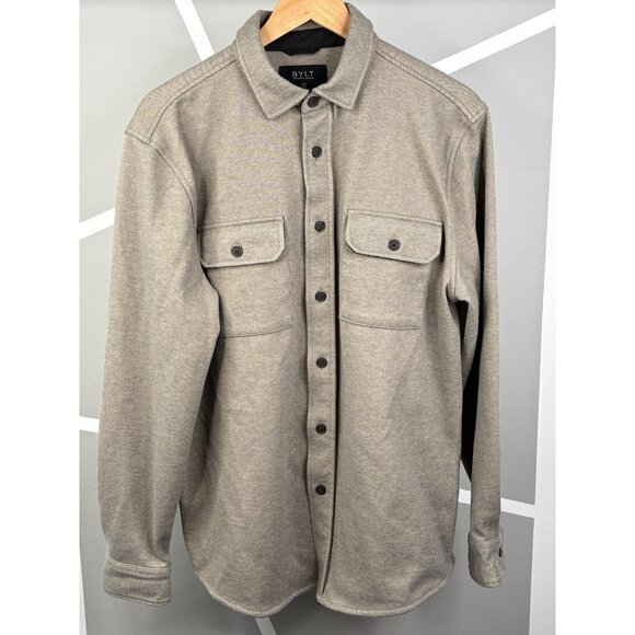 BYLT Coastal Overshirt Men’s M Taupe Brown Shacket Heavyweight Full Button Up - Picture 1 of 12
